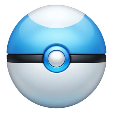 blue pokeball emoji, top half is a more saturated blue, bottom half is white, black stripe, with a white sheen, with a pearlescent finish, with a glow effect sticker