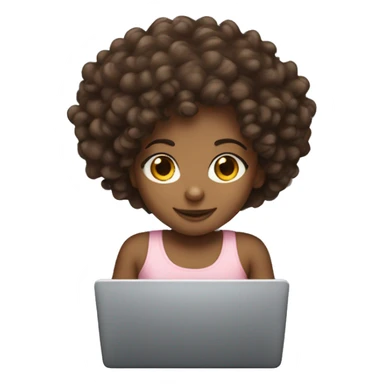 Brown kinky curl haired girl typing on laptop  sticker