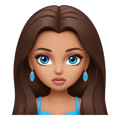 pretty bratz baddie, long brunette hair, pretty makeup, long lashes, blue eyes, tan skin sticker