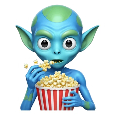 blue alien eating popcorn sticker