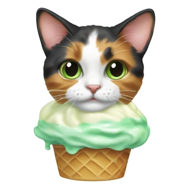 calico cat with mint green icecream  sticker