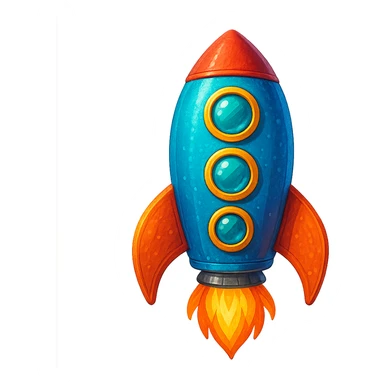 colorful rocket ship, general style, vibrant and detailed sticker