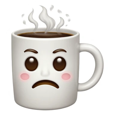 a cup of coffee in a white mug with a frown face, steam looks unpleasant sticker