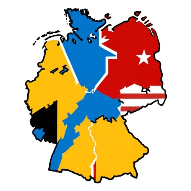 Germania divisa con mandiera in US sud-ovest, UK nord-ovest (Amburgo, Colonia), URSS est (Berlino Est, Dresda), France sud-ovest (Stoccarda, Friburgo) sticker