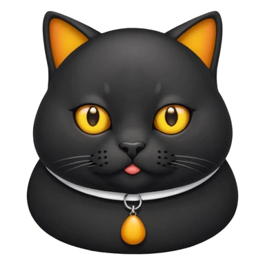 Un gato negro gordito con los ojos de color amarillos sentado con un collar que diga: waina michi sticker