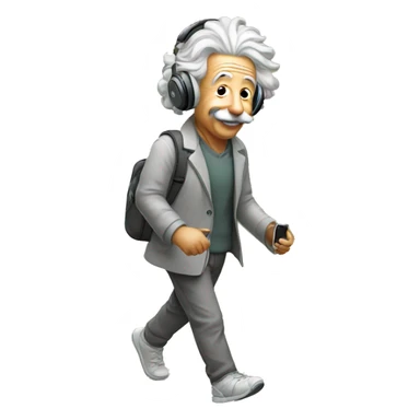 albert einstein happy listening music with just wireless headphones while walking sticker