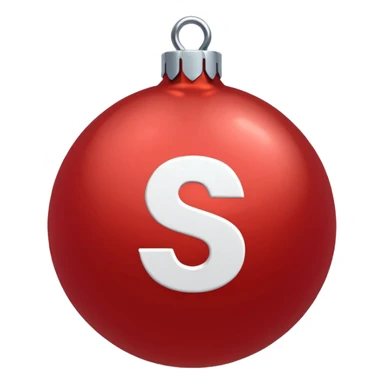 red Christmas ball with white "S" logo sticker