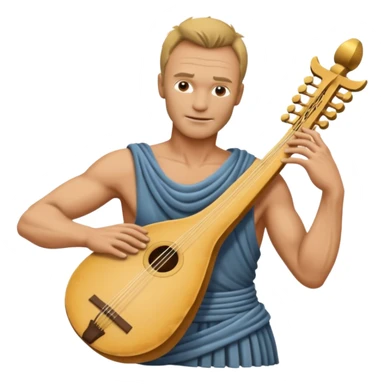 Cinematic realistic ultra HD - musician Sting as the torso of an antique stone sculpture, playing the lyre sticker