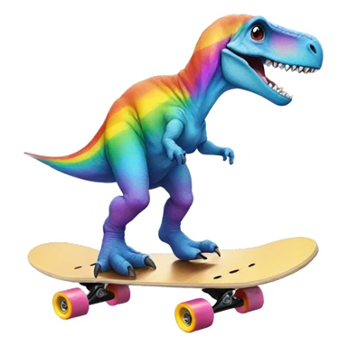 Dinosaur on skateboard on a rainbow sticker
