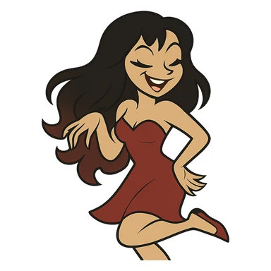 Add a red dress, remove ears, keep long black and red hair, keep the original style, no background. sticker