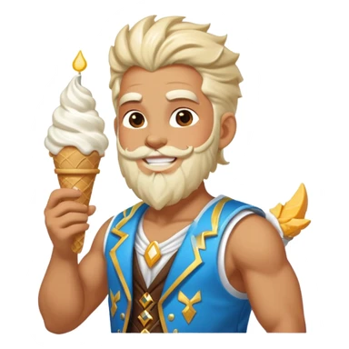 smiling Zeus eating white ice cream holding thunderbolt wearing vest sticker