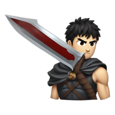 angry berserk guts carrying a huge sword on his shoulder framed on his bust sticker