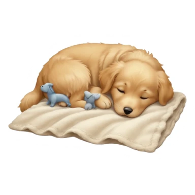 A Golden Retriever puppy sleeping peacefully on a soft blanket indoors. Cozy home environment, natural lighting, soft focus, adorable realism. sticker