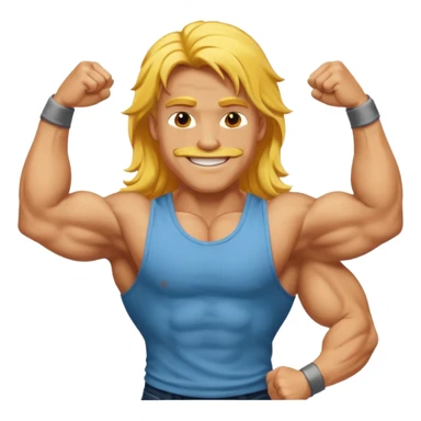 muscled happy guy flexing, long yellow hair sticker