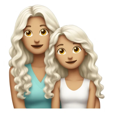 mum with straight long White hair and daughter with long curly brown and blonde hair hugging sticker