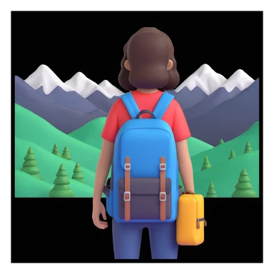 portrait of girl back packing mountains in background, close up pose sticker