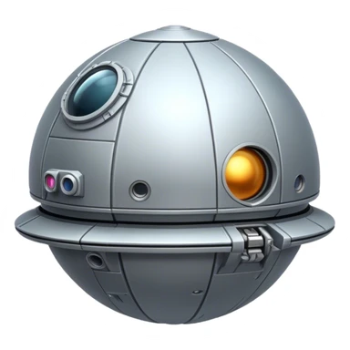 a realistic, spherical spaceship shaped like a ball, with a smooth surface and realistic details. Use a plain background. sticker