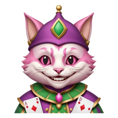 court jester cat medieval, poker card joker, pink, face only sticker