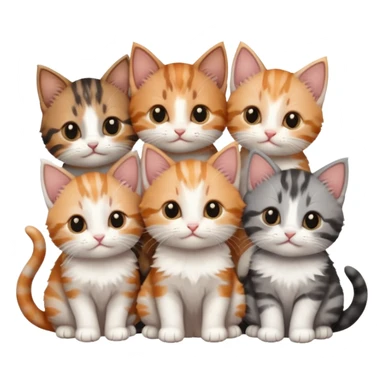 6 tiny kittens cuddling together all different colours, the first one is grey and white, the second is ginger and white and the third is brown tabby and white sticker