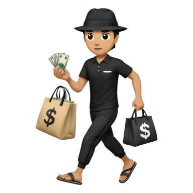 Make a man wear a black pant and he shirt is balck line and white line and wear a black hat and he holding a money bag and he running he wear a black eye thing no money in the Left hand and he yellow and the money bag in the right he wear a flip flop like this is Money bag 💰 NO MONEY sticker