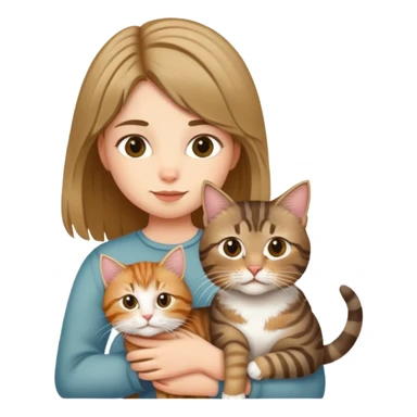 A girl holding a long-haired tabby cat and a short-haired tabby cat sticker