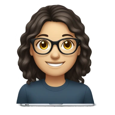 Dark hair, white girl with optical glasses and laptop smiling wide sticker