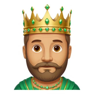 Create a cartoon-style emoji of Gaspar, one of the Three Wise Men. Only show his face and crown. He is middle-aged to older, with a brown beard, gentle wrinkles, and a green and gold jeweled crown. Express a wise and friendly demeanor. Colorful and simple, suitable as an emoji. sticker