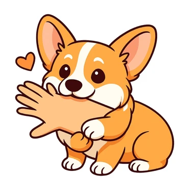 изобразить моего корги, сохранив внешность и телосложение в позе и эмоции как на первом референсе sticker