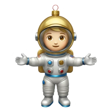 Apple iOS style 3D emoji of a vintage Soviet glass Christmas ornament shaped like a little astronaut. Shiny metallic paint, iridescent glass reflections, slightly distressed gold details. High-end
3D render, nostalgic aesthetic, isolated on a solid white background, 8k. sticker