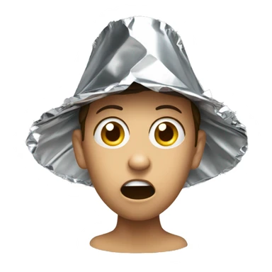 Shocked person with crunched pointy tin foil hat sticker