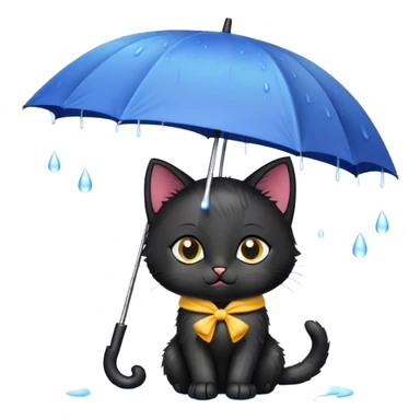 Black kitten with an umbrella in the rain sticker