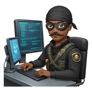 african-american mustache mercenary black asymmetrical eyepatch ninja hacker terminal command center sticker