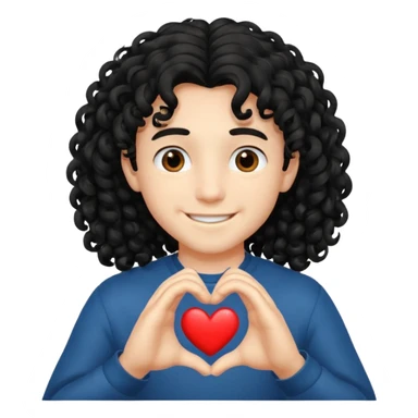 Un garçon beau qui fait un cœur avec des cheveux noir long et bouclé sticker