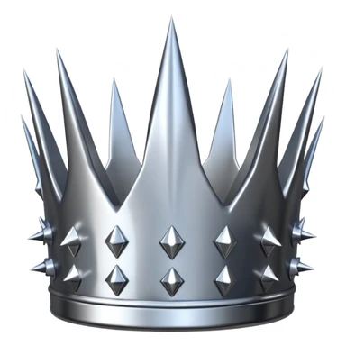A spiked crown emoji made of silver chrome, sharp yet rounded metallic spikes, glossy reflections, aggressive luxury swag aesthetic, iOS emoji style, centered, clean white background sticker