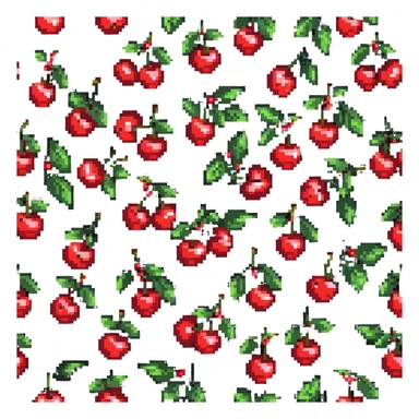 Pixel art of a small bunch of red cherries with green stems sticker
