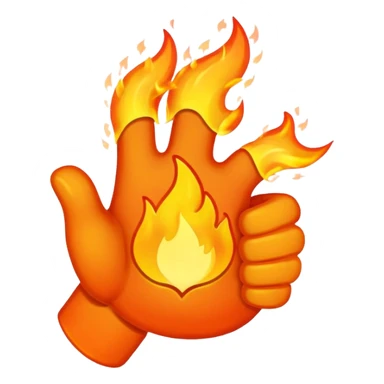 thumbs up emoji with fire effect, intense flames sticker