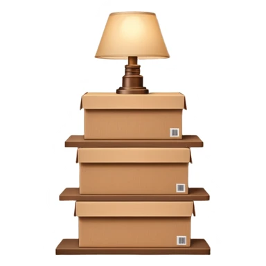 shelf with packages and a single glowing lamp above, minimalist sticker