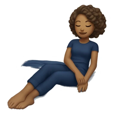 Light brown girl with white skin lying down sleeping on a white bed in navy blue pajamas sticker
