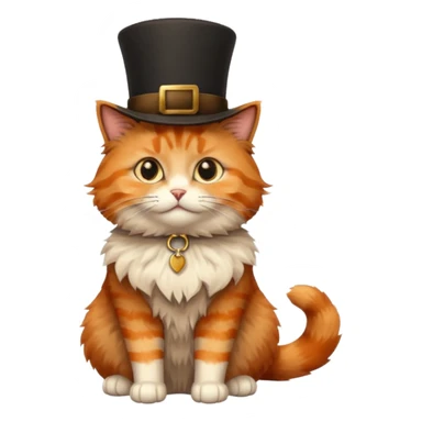 bright orange, black, and brown fluffy cat with a brown tophat, sitting sticker