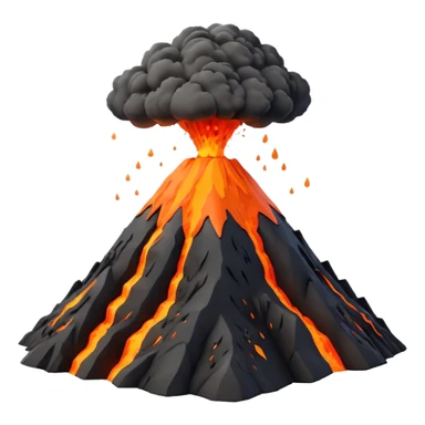 3D render of Volcano, miniature weather phenomenon, volumetric particle effects, mountain with orange lava and black ash smoke, elemental energy, emoji style, isolated on white background --v 6.0. sticker