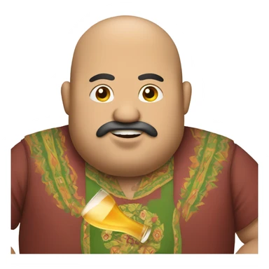 Fat, bald Mexican guy with a beer sticker
