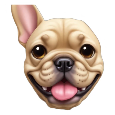 head shot of fat tan french bulldog with tongue out with dark jowels sticker