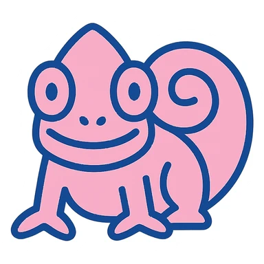 pink chameleon facing the camera, simplistic logo style sticker