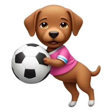 Baby riding a dog who is playing soccer in a pink jersey and heading a ball sticker