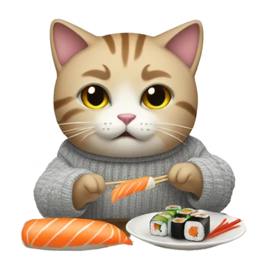 A cat wearing a sweater eating sushi  sticker