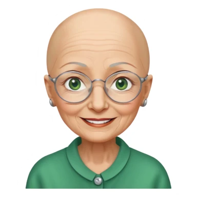 Bald old woman smiling green eyes wearing frameless glasses sticker