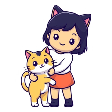 Black hair girl with blonde cat sticker