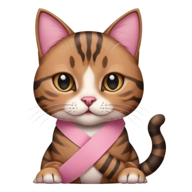 a  brown and black tabby cat, with a pink bandage on her front paw, sticker