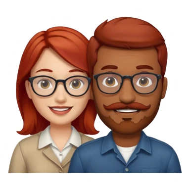 White red hair girl and brown indian guy with moustache and beard with glasses couples sticker
