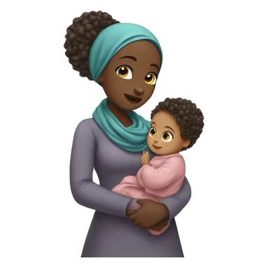 girl with Hijab carrying a curly hair baby, while holding hand with a girl toddler sticker